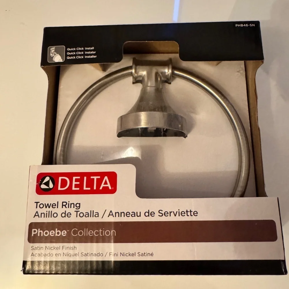 New in Box, Delta Phoebe Satin Nickel Towel Ring